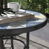 Outsunny Φ60 Garden Table, with Glass Printed Tabletop - Multicolour