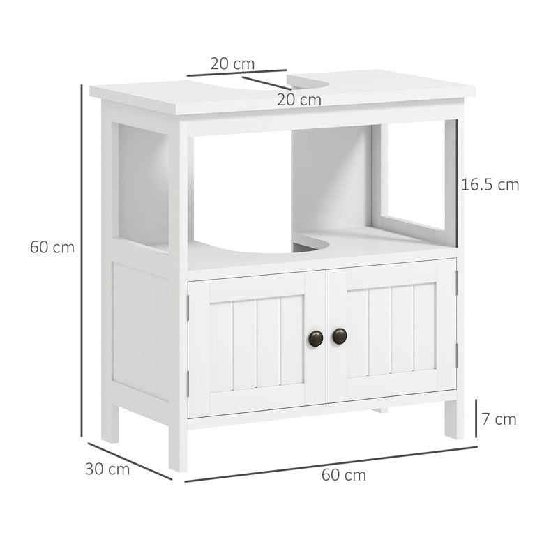 kleankin Pedestal Under Sink Cabinet with Double Doors, Modern Bathroom Vanity Storage Unit with Shelves, White