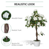 Outsunny Artificial Plants White Rose Floral in Pot, Fake Plants for Home Indoor Outdoor Decor, 90cm