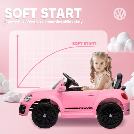 AIYAPLAY Volkswagen Beetle Licensed 12V Ride on Car w/ Remote Control, Suspension Wheels, Soft Start, Lights, Music, Pink