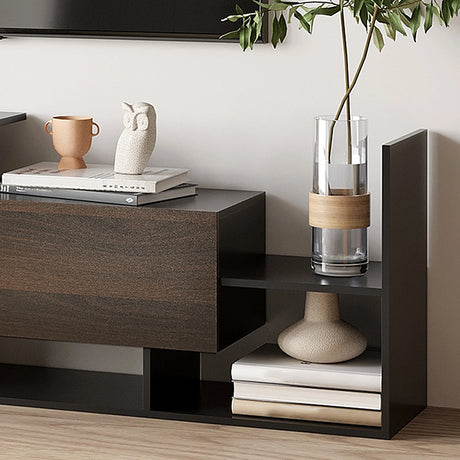 HOMCOM TV Cabinet with Wall Shelf for Wall-Mounted 65" TVs or Standing 40" TVs - Black and Dark Brown