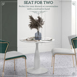 HOMCOM Small 2-Person Dining Table, Elegant Design Table with Steel Base and Non-slip Foot Pad, White and Grey