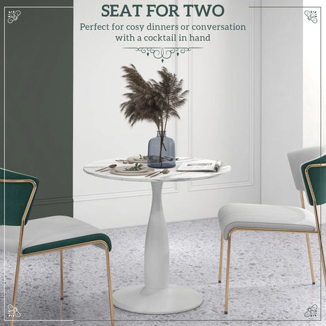 HOMCOM Small 2-Person Dining Table, Elegant Design Table with Steel Base and Non-slip Foot Pad, White and Grey