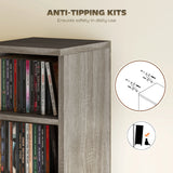 HOMCOM Set of 2 CD Media Display Shelf Unit Tower Rack with Adjustable Shelves, Distressed Grey