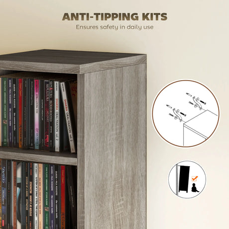 HOMCOM Set of 2 CD Media Display Shelf Unit Tower Rack with Adjustable Shelves, Distressed Grey