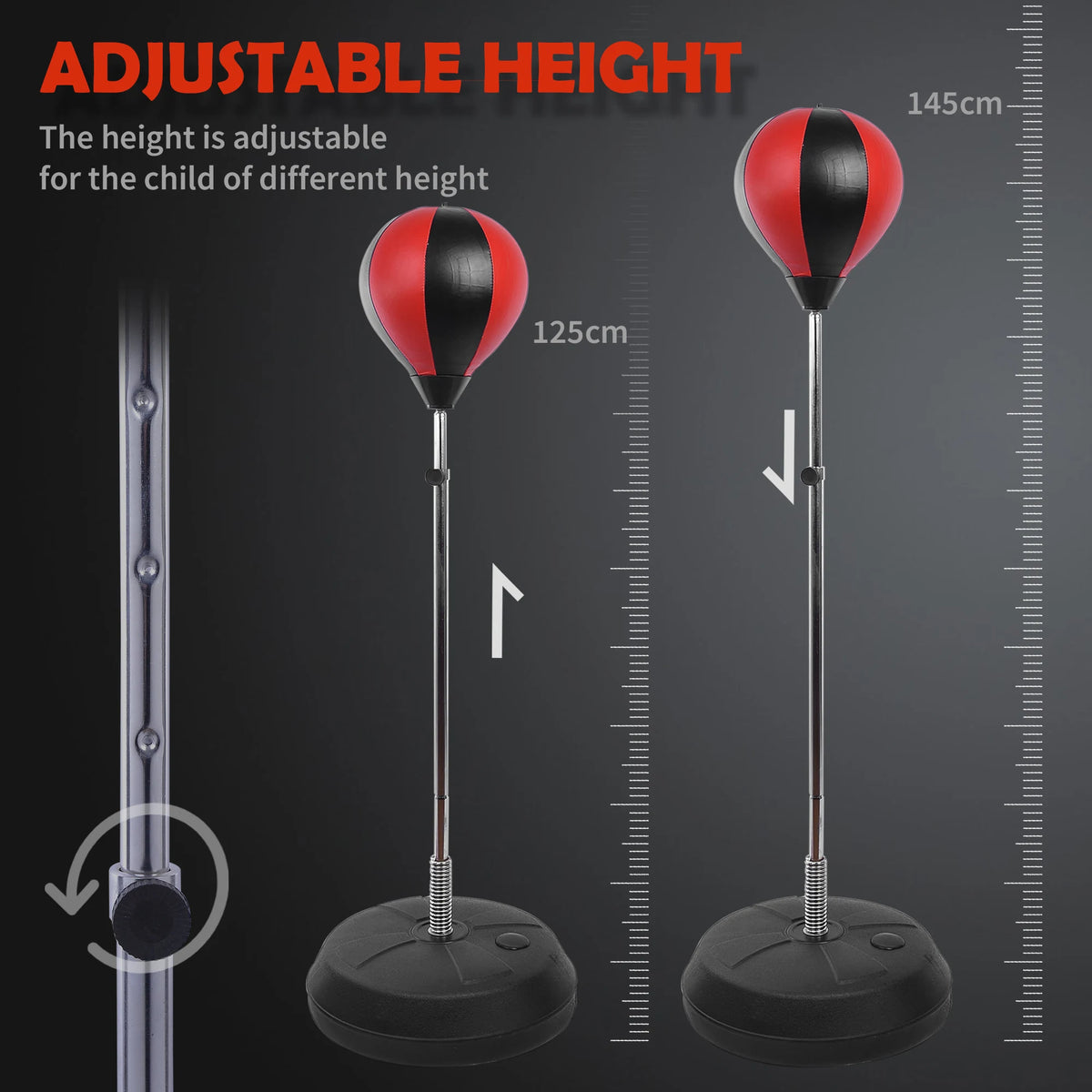 HOMCOM Training Boxing Punch Ball Set 125-145H x 43cm with Gloves Air Pump, 4-Position Adjustable Height Freestanding Boxing Speed Ball for Teenagers Exercise Training