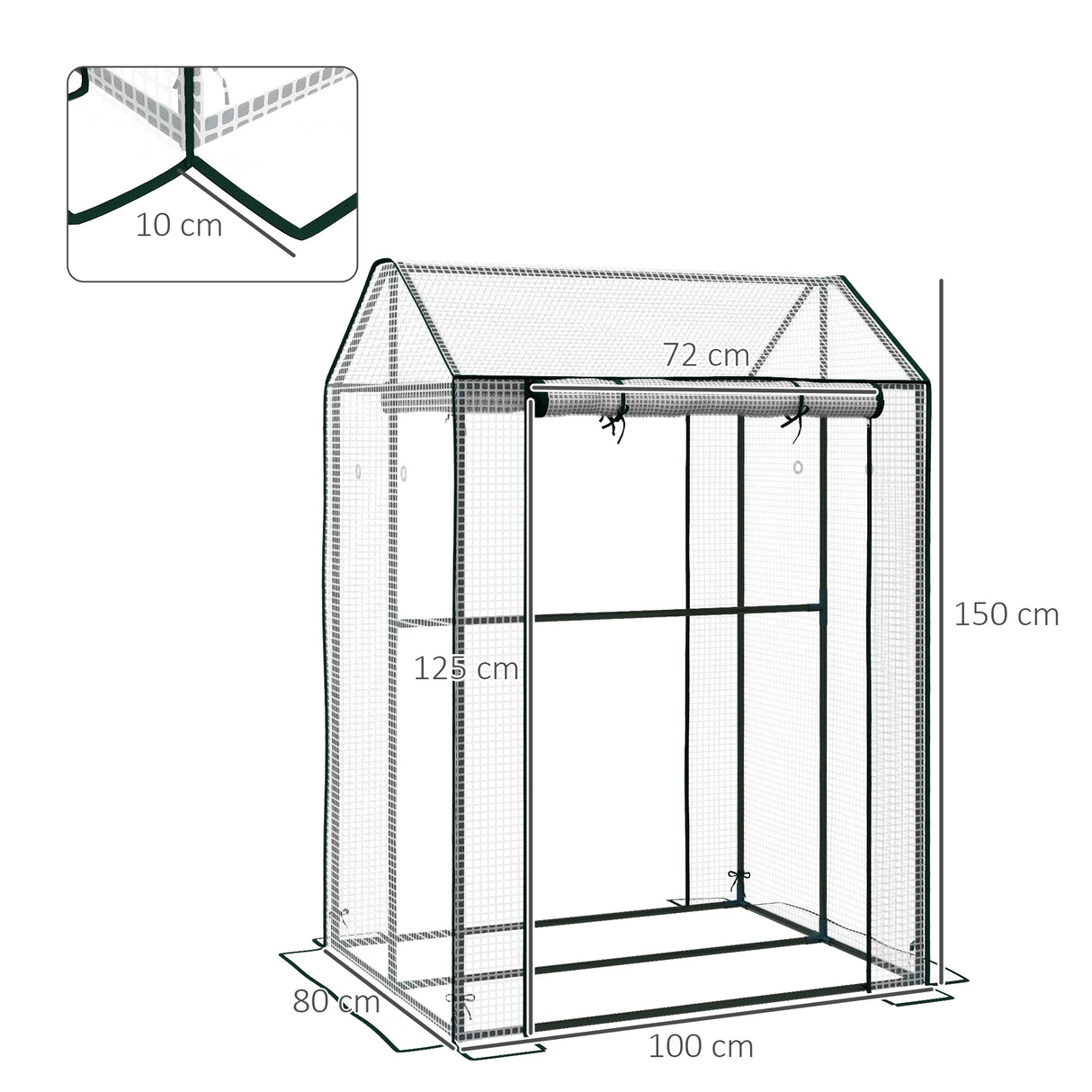 Outsunny Green House, Mini Greenhouse with 2 Roll-up Doors, Vent Holes and Reinforced Cover, 100 x 80 x 150cm