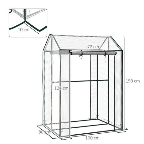Outsunny Green House, Mini Greenhouse with 2 Roll-up Doors, Vent Holes and Reinforced Cover, 100 x 80 x 150cm