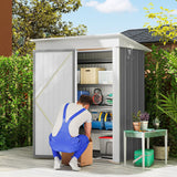 Outsunny Metal Garden Shed, Outdoor Lean-to Shed for Tool Motor Bike, with Adjustable Shelf, Lock, Gloves, 5'x3'x6', Grey