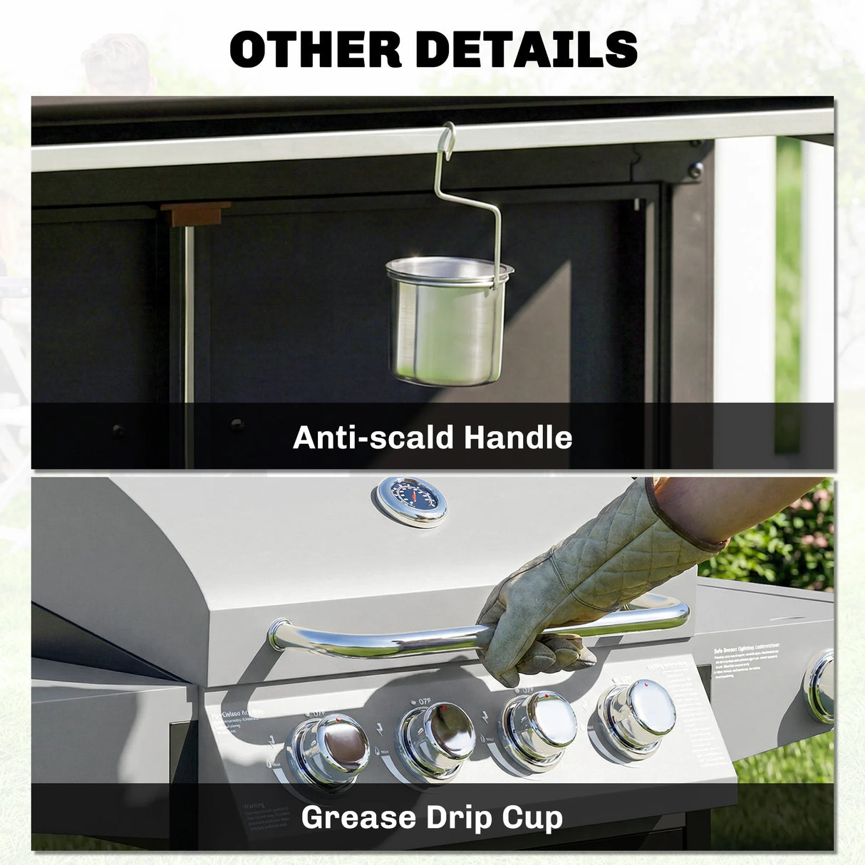 Outsunny 4+1 Burner Gas BBQ Grill with Side Burner, 50000 BTU Steel Portable Gas Barbecue Grill with Built-in Thermometer, Lid