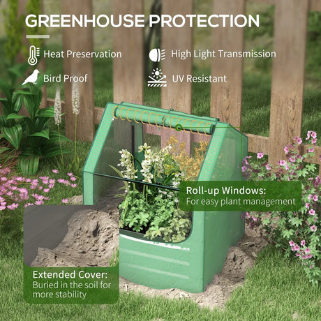 Outsunny 61 x 61cm Garden Planter Bed, with Mini Greenhouse - Green and Silver