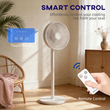 HOMCOM 40 cm Standing Fan, Cooling Floor Fan with 80 Oscillating, Adjustable Tilt and Height, 4 Speed, Remote Control, White