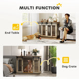 PawHut Dog Crate Furniture for Large Dogs, Double Dog Cage for Small Dogs, with Sliding Doors - Oak Tone
