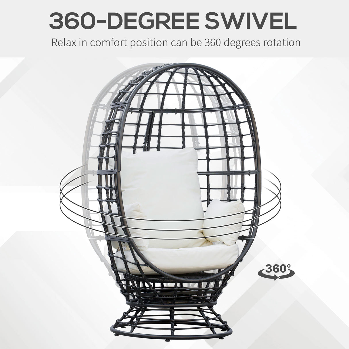 Outsunny 360 Swivel Egg Chair, Garden Rattan Swivel Chair with Thickened Cushion and Pillow, 150 KG Capacity for Indoor Outdoor, Balcony, Patio, Black