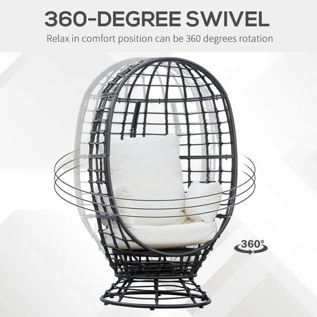 Outsunny 360 Swivel Egg Chair, Garden Rattan Swivel Chair with Thickened Cushion and Pillow, 150 KG Capacity for Indoor Outdoor, Balcony, Patio, Black