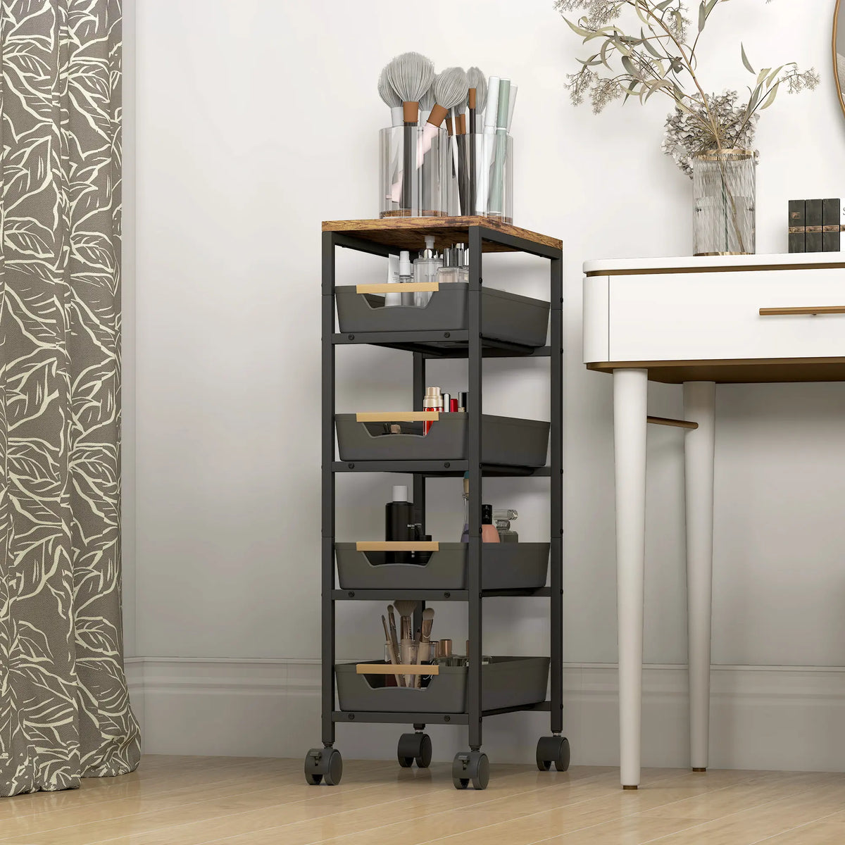 HOMCOM 5-Tier Storage Trolley on Wheels - Black