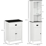 kleankin Bathroom Furniture Set, Bathroom Floor Cabinet with Drawer and Double Door, Tall Bathroom Cabinet with Drawer and Adjustable Shelf for Bathroom, White