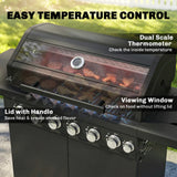 Outsunny 6+1 Burner Gas BBQ Grill, Outdoor Barbecue Trolley with Wheels, Warming Rack, Thermometer, Bottle Opener, Black