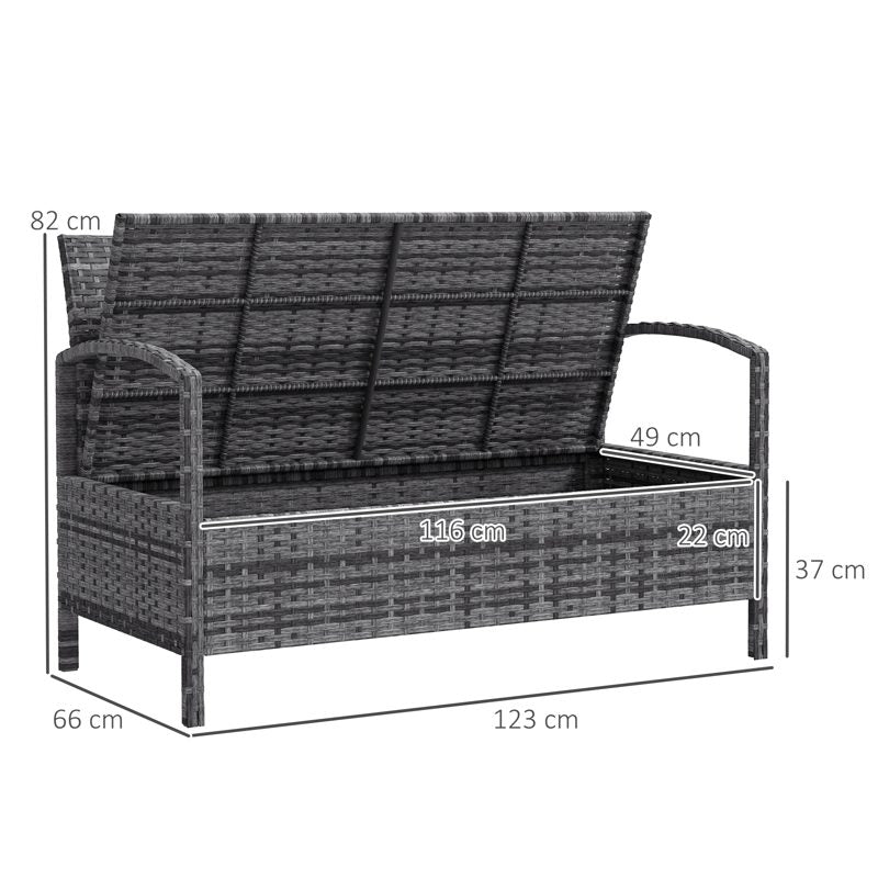 Outsunny 125L Storage Garden Bench, with Cushion - Grey