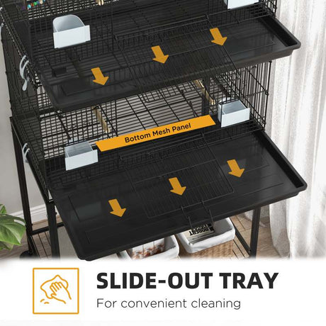 PawHut Two-Tier Bird Cage on Wheels, with Stand, for Small Birds