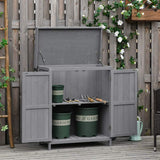 Outsunny Wooden Garden Storage Shed with Hinged Roof and Shelves, Outdoor Storage Cabinet Chest, Double Doors, 74 x 43 x 88cm, Grey