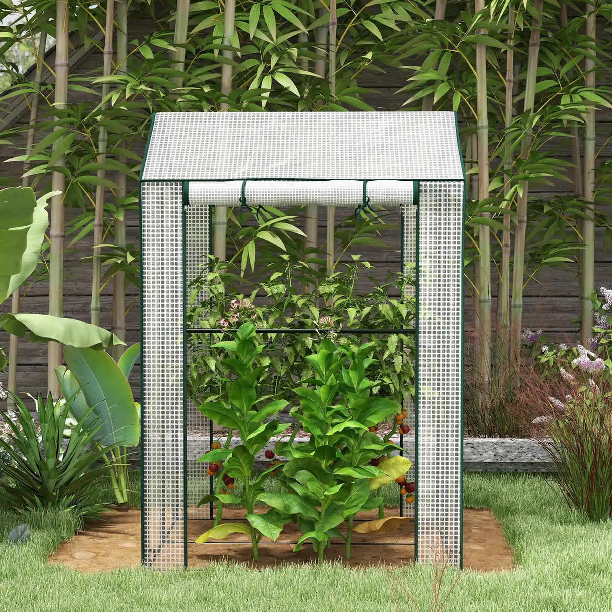 Outsunny Green House, Mini Greenhouse with 2 Roll-up Doors, Vent Holes and Reinforced Cover, 100 x 80 x 150cm