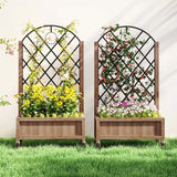 Outsunny Wooden Planter, with Metal Trellis - Brown/Black