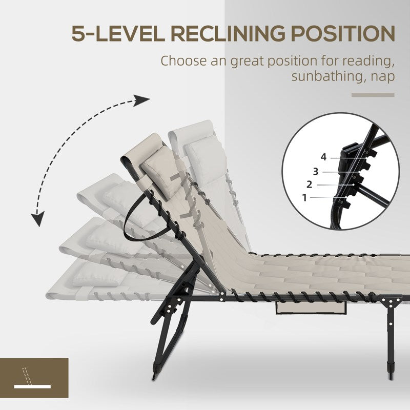 Outsunny Padded Sun Lounger, with Five-Position Reclining Back - Khaki