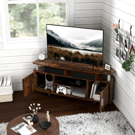 HOMCOM TV Unit Cabinet for TVs up to 55 Inches with Storage Shelves and Cupboard, Entertainment Centre for Living Room, Rustic Brown