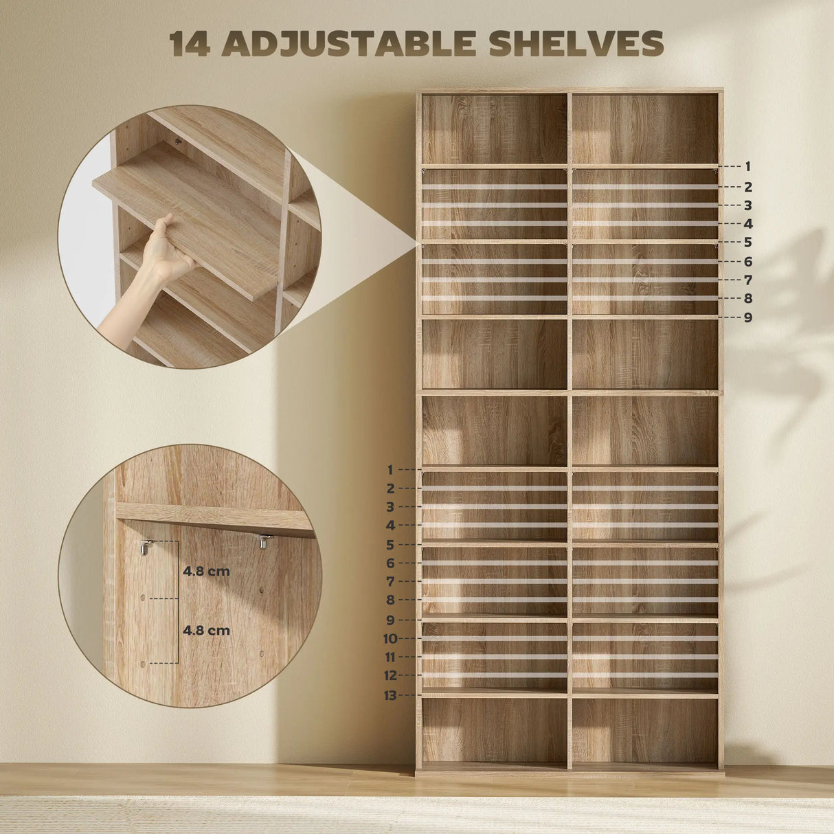 HOMCOM 640 CD Storage Tower - Nature Wood Finish