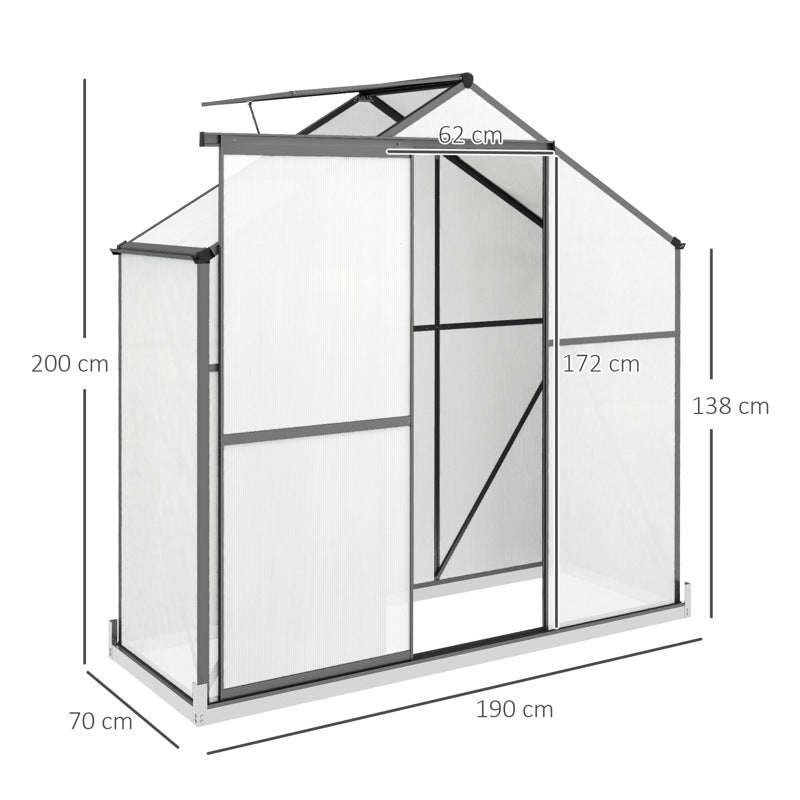 Outsunny 6 x 2.5ft Polycarbonate Greenhouse Walk-In Green House with Rain Gutter, Sliding Door, Window, Foundation, Dark Grey