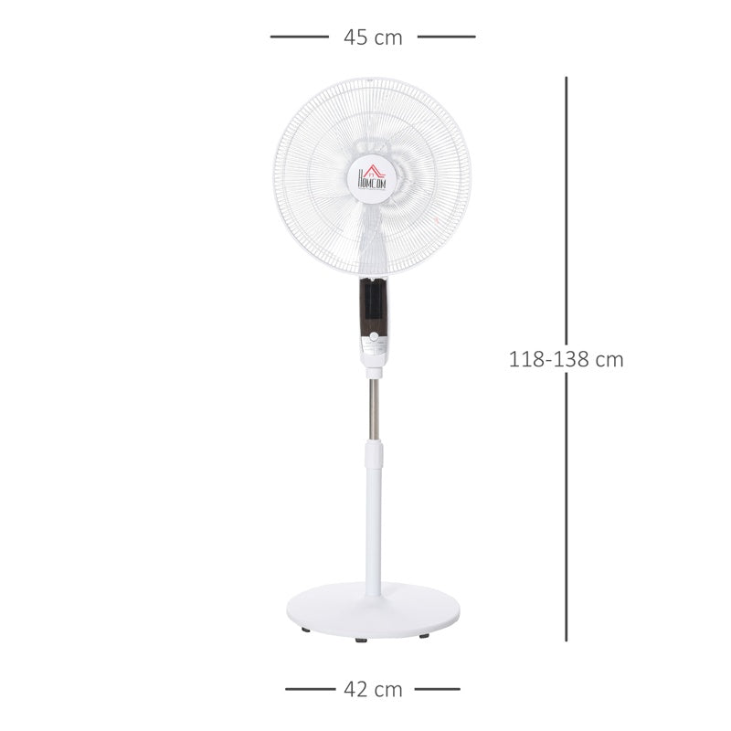 HOMCOM 16'' Pedestal Stand Fan, 3 Speed 3 Mode, 85 Oscillation, LED Panel, 3M Remote Controller, Height Adjustable for Living Room, Bedroom, Garage, Office, Black and White
