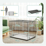 PawHut Foldable Dog Crate with 2 Doors with Tray, Soft Cushion, for Large Medium Dogs, 90 x 58 x 62, Black