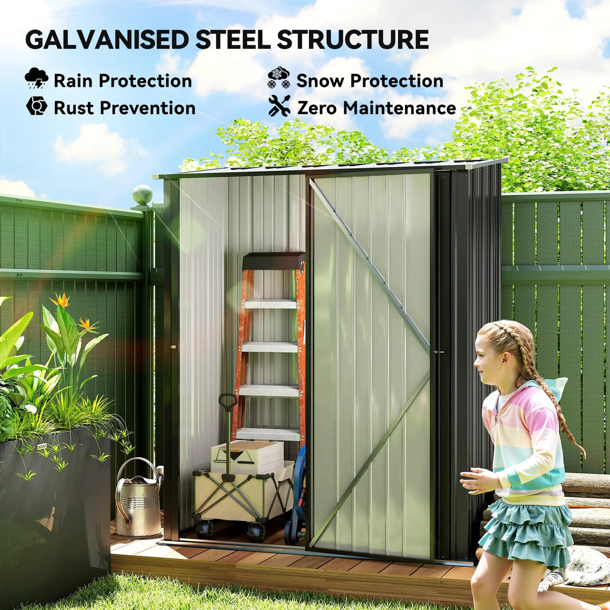 Outsunny 5.3 x 3.1ft Corrugated Steel Garden Shed - Black