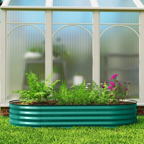 Outsunny Galvanised Raised Garden Bed, Metal Planter Box with Safety Edging, for Flowers, Herbs, Succulents, Light Green
