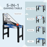SPORTNOW 5-in-1 Multi Games Table, with Pool, Table Tennis, Basketball, Hockey, Archery, Blue