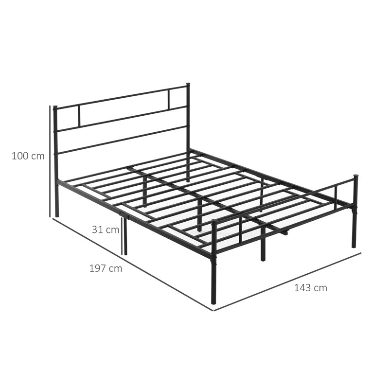 HOMCOM Double Metal Bed Frame Solid Bedstead Base with Headboard and Footboard, Metal Slat Support and Underbed Storage Space, Bedroom Furniture, Black