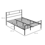 HOMCOM Double Metal Bed Frame Solid Bedstead Base with Headboard and Footboard, Metal Slat Support and Underbed Storage Space, Bedroom Furniture, Black