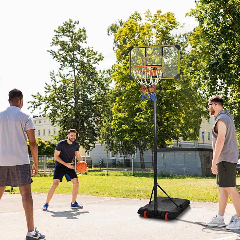 SPORTNOW Height Adjustable Basketball Hoop and Stand with Firm Backboard and Weighted Base, Portable Wheels, Yellow