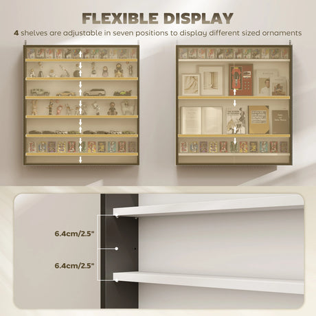 HOMCOM Six Shelf Display Cabinet, with Glass Doors - Black and White