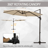 Outsunny 3M Banana Parasol Hanging Cantilever Umbrella W/ Cross Base Hand Crank Aluminium Frame 360Rotation Hand Crank-Beige