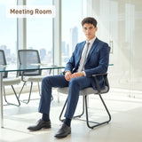 HOMCOM Desk Chair No Wheels, Office Chair with Mesh Back, Lumbar Support, Metal Base for Waiting Room, Conference Room, Dark Grey