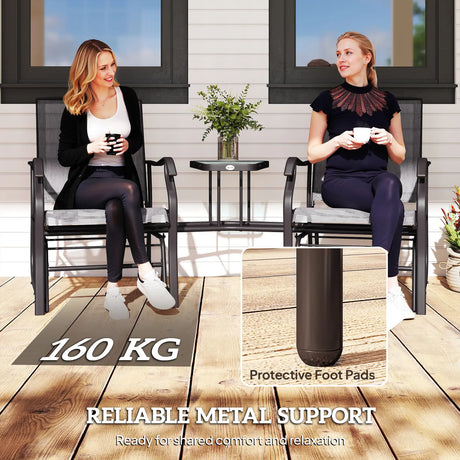 Outsunny Gliding Jack and Jill Seat, with Glass-Top Table - Brown/Grey