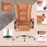 Vinsetto High Back Vibration Massage Office Chair, Heated Reclining PU Leather Computer Chair with 135 Reclining Back and Footrest, Light Brown