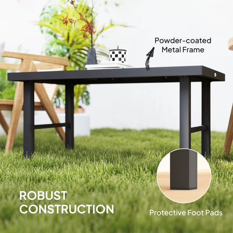 Outsunny Metal Garden Coffee Table, Outdoor Side Table with SPC Woodgrain Tabletop for Outside, Garden, Balcony, Porch, 100 x 53 x 46cm, Grey