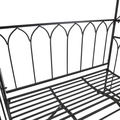 Outsunny Garden Metal Frame Bench W/Arch for Various Climbing Plant, 115Lx50Wx203H cm-Black