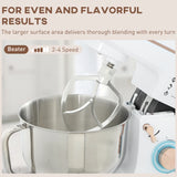 HOMCOM Stand Mixer, 5L Food Mixer for Baking, 6 Speeds and Pulse Setting, 1400W Cake Electric Kitchen Mixer with Dough Hook, Whisk, Stainless Steel Bowl, Splash Guard, Beater, White