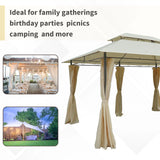 Outsunny 4x3m Gazebo with Curtains, Double Roof Outdoor Shelter for Garden, Solid Steel Frame, Perfect for Lawn & Deck, Beige