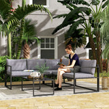 Outsunny Three-Piece L Shaped Garden Furniture Set with Cushions - Grey