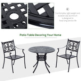 Outsunny 85cm Round Garden Table with Umbrella Hole, Aluminium Grid Motif Outdoor Dining Table for Garden Patio, Black